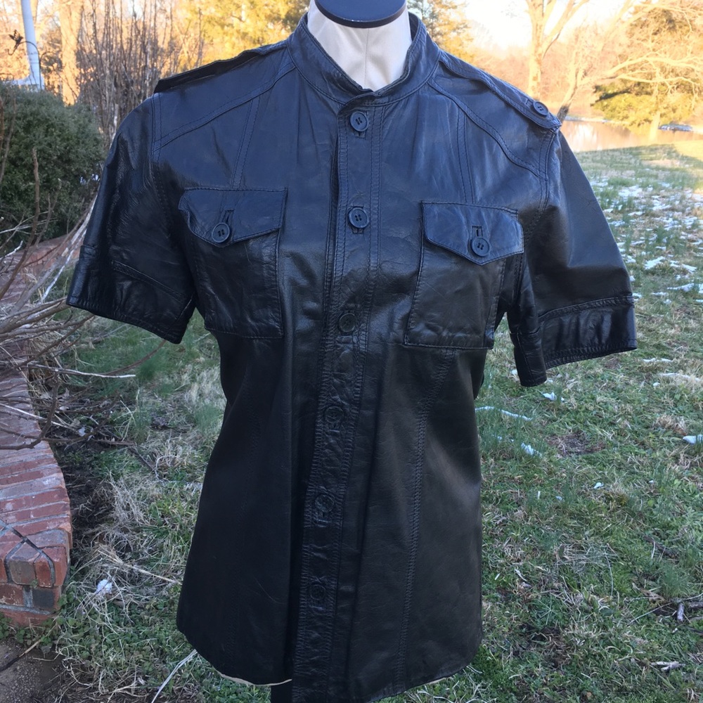 Vintage J Walden Black Leather Short Sleeve Jacket Korea